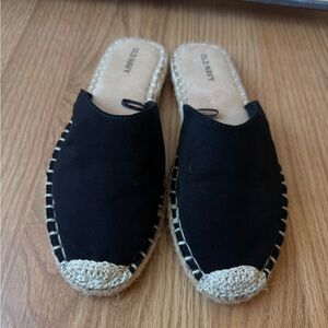 Old Navy Black Espadrille Slip-On Mules
